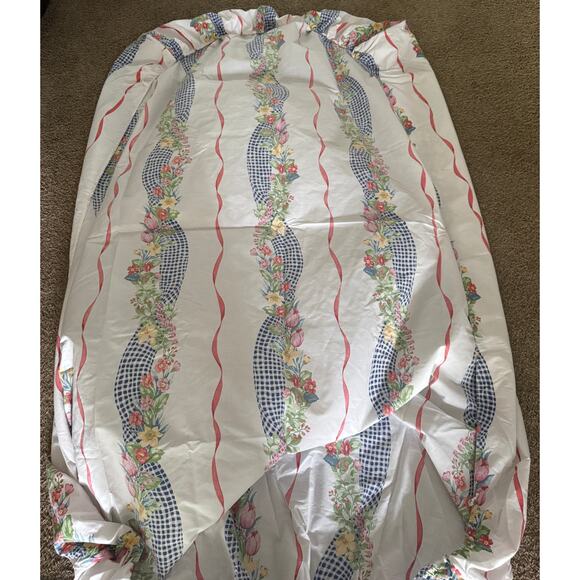 VTG Lady Pepperell Full Fitted Sheet Floral Gingham No Iron USA Cottagecore - Picture 2 of 7